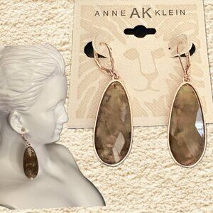 Anne Klein Abalone Brown Color Teardrop Shaped Set in Rose Gold Drop Earrings
